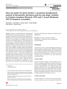 A Geometric Morphometric Analysis of Interspecific and Intersexual Size and Shape Variation in Colophon Haughtoni Barnard, 1929, and C