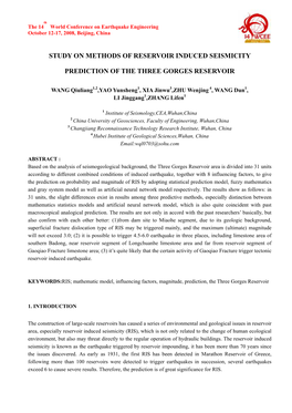 Study on Methods of Reservoir Induced Seismicity