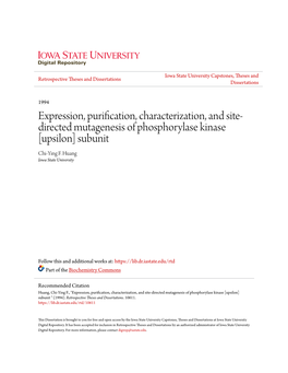 Expression, Purification, Characterization, and Site-Directed Mutagenesis of Phosphorylase Kinase [Upsilon] Subunit 