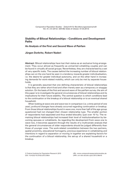 Stability of Bilocal Relationships – Conditions and Development Paths an Analysis of the First and Second Wave of Pairfam