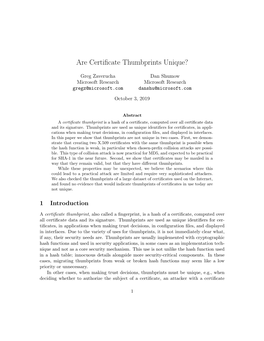 Are Certificate Thumbprints Unique?