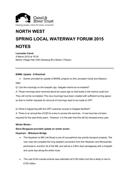 North West Spring Local Waterway Forum 2015 Notes