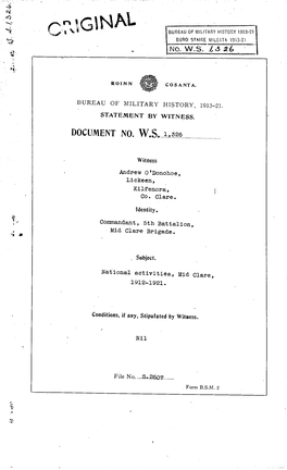 ROINN COSANTA. BUREAU of MILITARY HISTORY, 1913-21. STATEMENT by WITNESS. DOCUMENT NO. W.S. 1,326 Witness Andrew O'donohoe, Lick