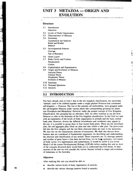 Unit 3 Metazoa - Origin and Evolution