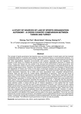 A Study of Sources of Law of Sports Organization Autonomy - a Cross Country Comparison Between Taiwan and Turkey