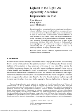 Lightest to the Right: an Apparently Anomalous Displacement in Irish Ryan Bennett Emily Elfner James Mccloskey