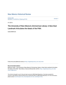 The University of New Mexico's Zimmerman Library: a New Deal Landmark Articulates the Ideals of the PWA