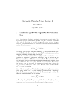 Stochastic Calculus Notes, Lecture 1