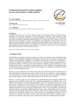 Geohazard Assessment for Onshore Pipelines in Areas with Moderate Or High Seismicity