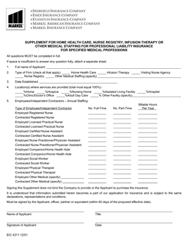 Supplement for Home Health Care, Nurse Registry