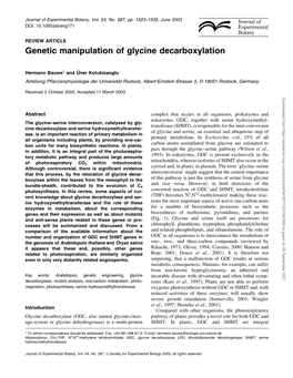 Genetic Manipulation of Glycine Decarboxylation