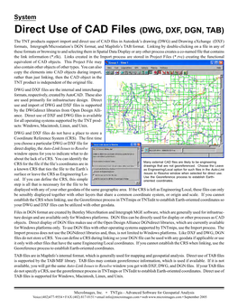 Direct Use of CAD Files (DWG, DXF, DGN, TAB)