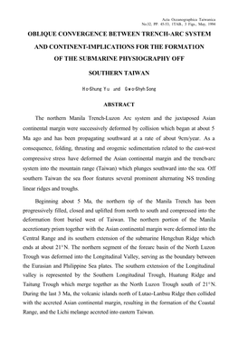 Oblique Convergence Between Trench-Arc System