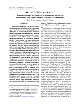 Starvation-Induced Morphological Responses of the Boll Weevil, Anthonomus Grandis Grandis Boheman (Coleoptera: Curculionidae) Dale W