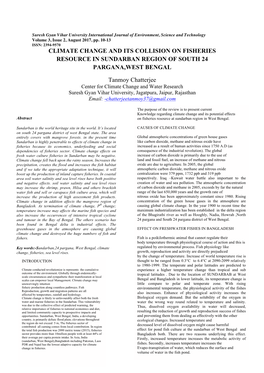 CLIMATE CHANGE and ITS COLLISION on FISHERIES RESOURCE in SUNDARBAN REGION of SOUTH 24 PARGANA,WEST BENGAL Tanmoy Chatterjee