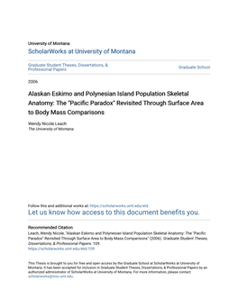 Alaskan Eskimo and Polynesian Island Population Skeletal Anatomy: the 