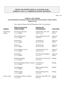 Office of International Aviation (X-40) Foreign and U.S