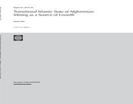 Transitional Islamic State of Afghanistan Mining As a Source of Growth
