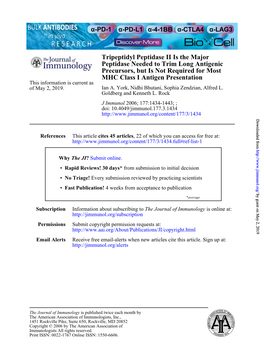 MHC Class I Antigen Presentation Precursors, but Is Not Required for Most Peptidase Needed to Trim Long Antigenic Tripeptidyl Pe