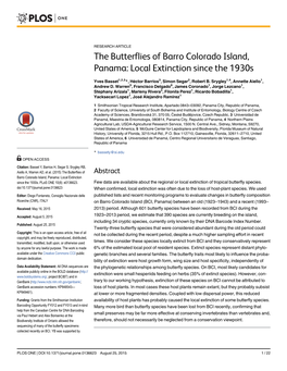 The Butterflies of Barro Colorado Island, Panama: Local Extinction Since the 1930S