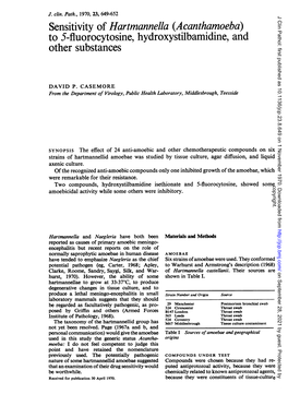 Sensitivity of Hartmannella (Acanthamoeba) to 5-Fluorocytosine, Hydroxystilbamidine, and Other Substances