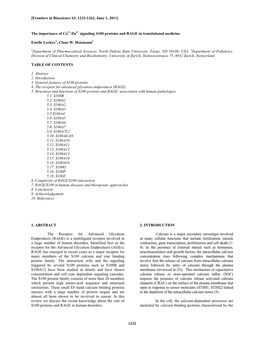 1232 the Importance of Ca2+/Zn2+ Signaling S100 Proteins and RAGE