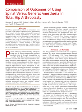 Comparison of Outcomes of Using Spinal Versus General Anesthesia in Total Hip Arthroplasty He Role of Spirin