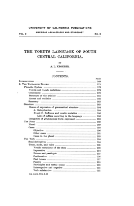 The Yokuts Language of South Central California