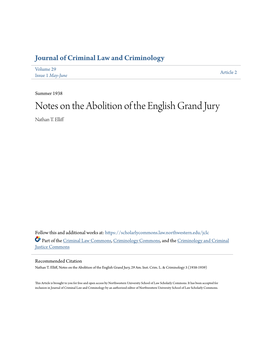 Notes on the Abolition of the English Grand Jury Nathan T