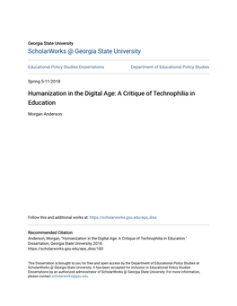Humanization in the Digital Age: a Critique of Technophilia in Education