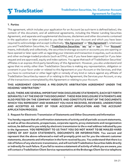 Tradestation Securities, Inc. Customer Account Agreement for Equities