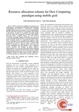 Resource Allocation Scheme for Dew Computing Paradigm Using Mobile Grid