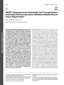 TWIST1-Reprogrammed Endothelial Cell Transplantation Potentiates Neovascularization-Mediated Diabetic Wound Tissue Regeneration