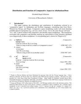 Distribution and Function of Comparative Aspect in Athabaskan/Dene