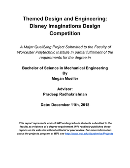 Themed Design and Engineering: Disney Imaginations Design Competition