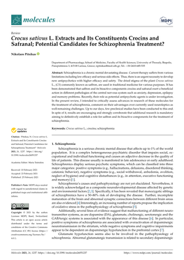 Crocus Sativus L. Extracts and Its Constituents Crocins and Safranal; Potential Candidates for Schizophrenia Treatment?