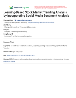 Learning-Based Stock Market Trending Analysis by Incorporating Social Media Sentiment Analysis