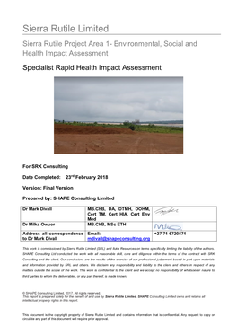 Rapid Health Impact Assessment, Sierra Rutile Limited