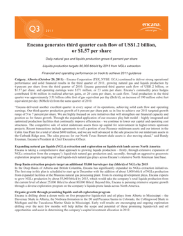 Encana 2011 Third Quarter Interim Report