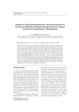 Seasonal Variation in Content and Quality of Kappa-Carrageenan from Hypnea Musciformis (Gigartinales : Rhodophyta)