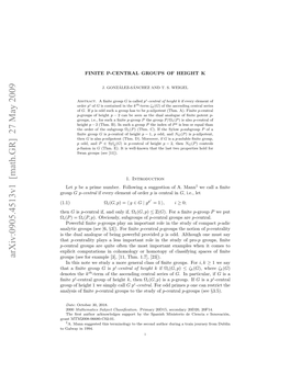 Arxiv:0905.4513V1 [Math.GR] 27 May 2009 Nlsso ﬁnite of Analysis ﬁnite Ru Fhih Esml Call Simply We 1 Height of Group Eoe the Denotes Then Rus(E O Xml 3,[1 H.17,[23])