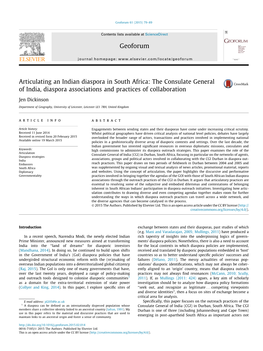 Articulating an Indian Diaspora in South Africa: the Consulate General of India, Diaspora Associations and Practices of Collaboration