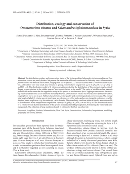 Distribution, Ecology and Conservation of Ommatotriton Vittatus and Salamandra Infraimmaculata in Syria