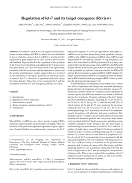 Regulation of Let-7 and Its Target Oncogenes (Review)