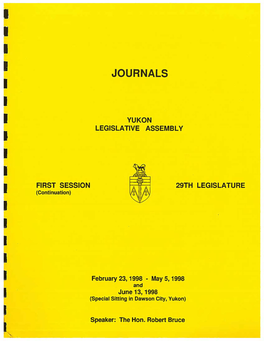 Journals of the Yukon Legislative Assembly First Session 29Th
