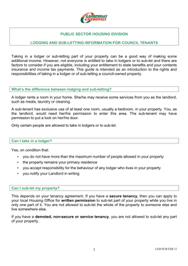 1 Public Sector Housing Division Lodging and Sub