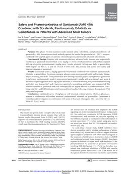 Safety and Pharmacokinetics of Ganitumab (AMG 479) Combined with Sorafenib, Panitumumab, Erlotinib, Or Gemcitabine in Patients with Advanced Solid Tumors