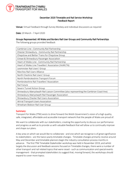 December 2020 Timetable and Rail Service Workshop Feedback Report