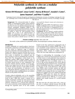 Polyketide Synthesis in Vitro on a Modular Polyketide Synthase