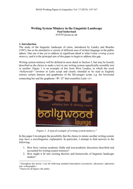 Writing System Mimicry in the Linguistic Landscape Paul Sutherland 619191@Soas.Ac.Uk